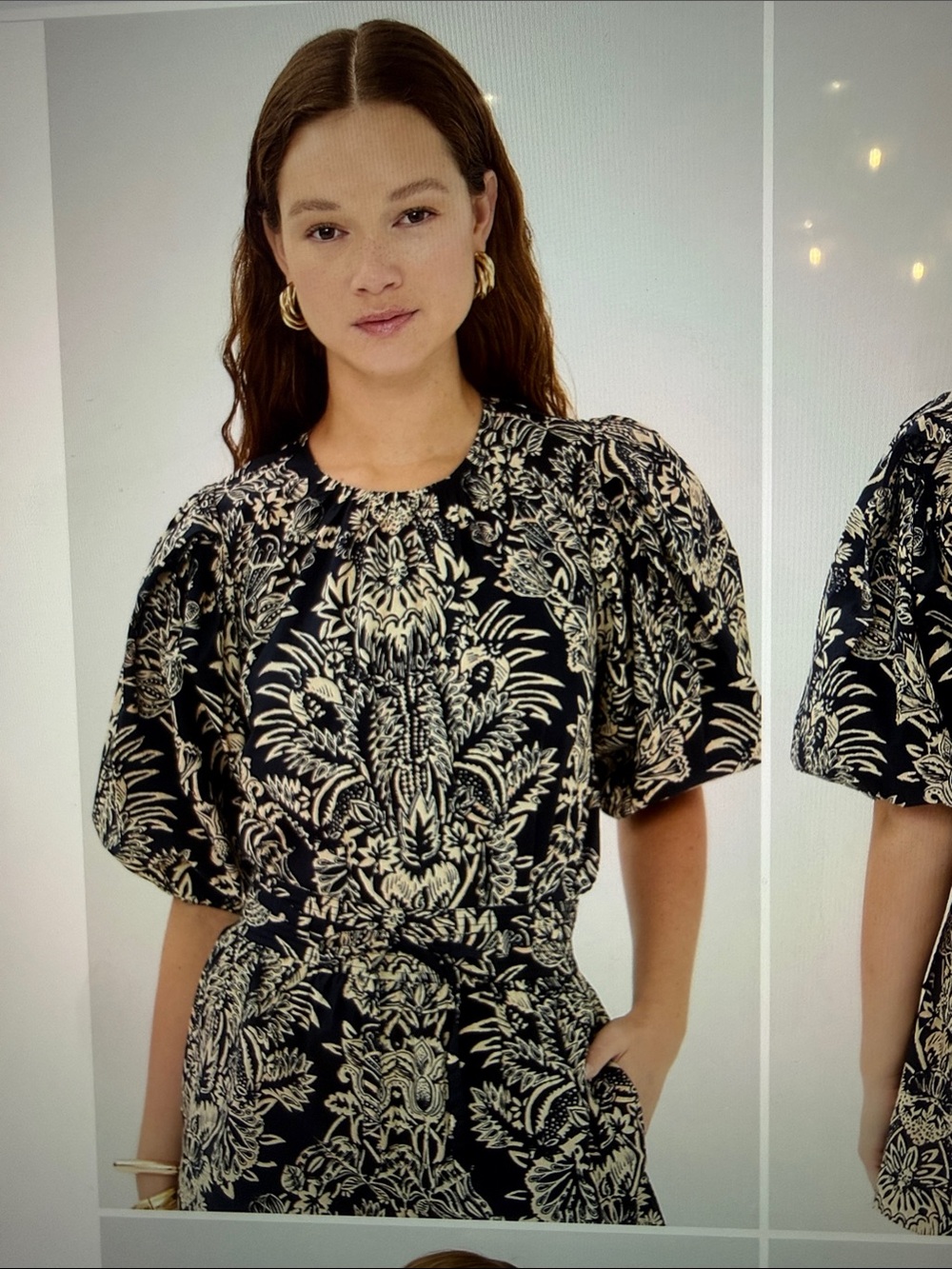 NWT ULLA  JOHNSON Frantiska Black Floral Puff-Sleeve Blouse